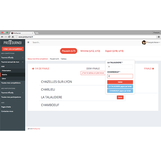 ProTournoi Saisie des scores en ligne